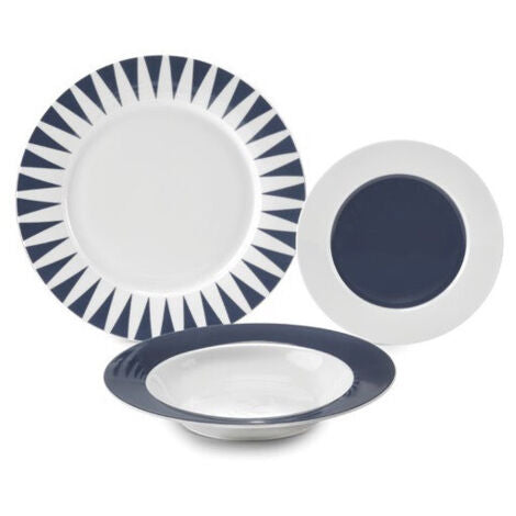 Fade Set 18 piatti servizio per 6 in porcellana grigio/blu "Geometric"